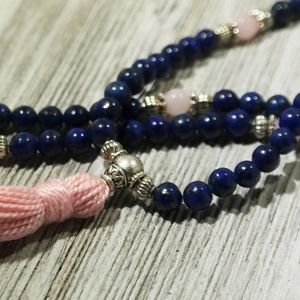 108 6mm Lapis Lazuli Bead Mala with Rose Quartz