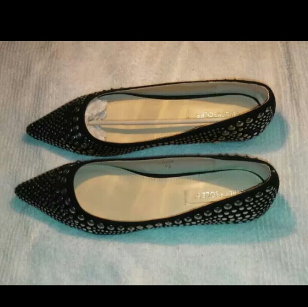 Black Studded Pointed Flat