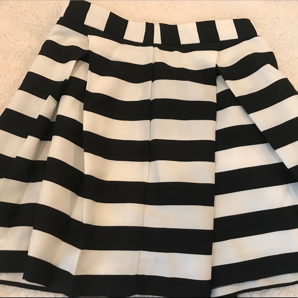 Black & White Stripe Pleated Skirt