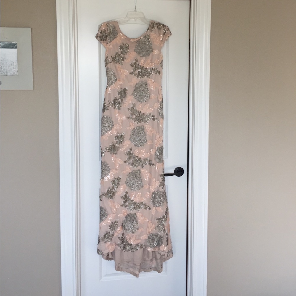 Calvin Klein natural floral sequin gown