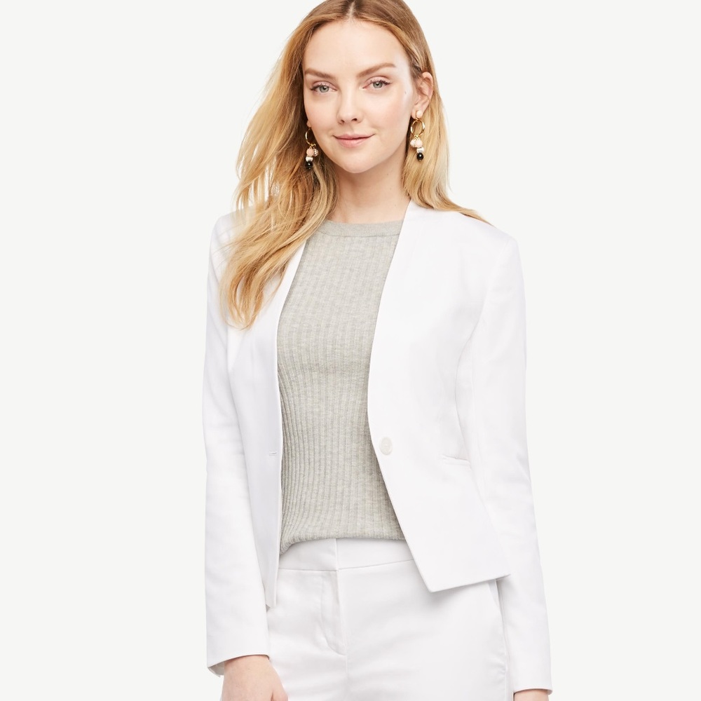 NWT Pristine White Cotton Sateen Ann Taylor Suit!