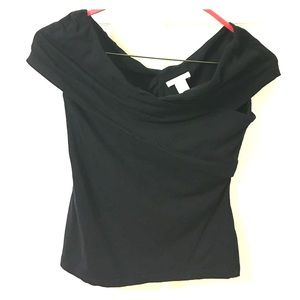 Off-shoulder black draped top
