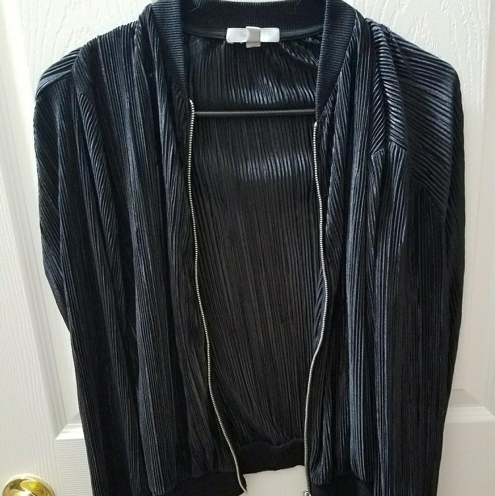 Black bomber jacket.