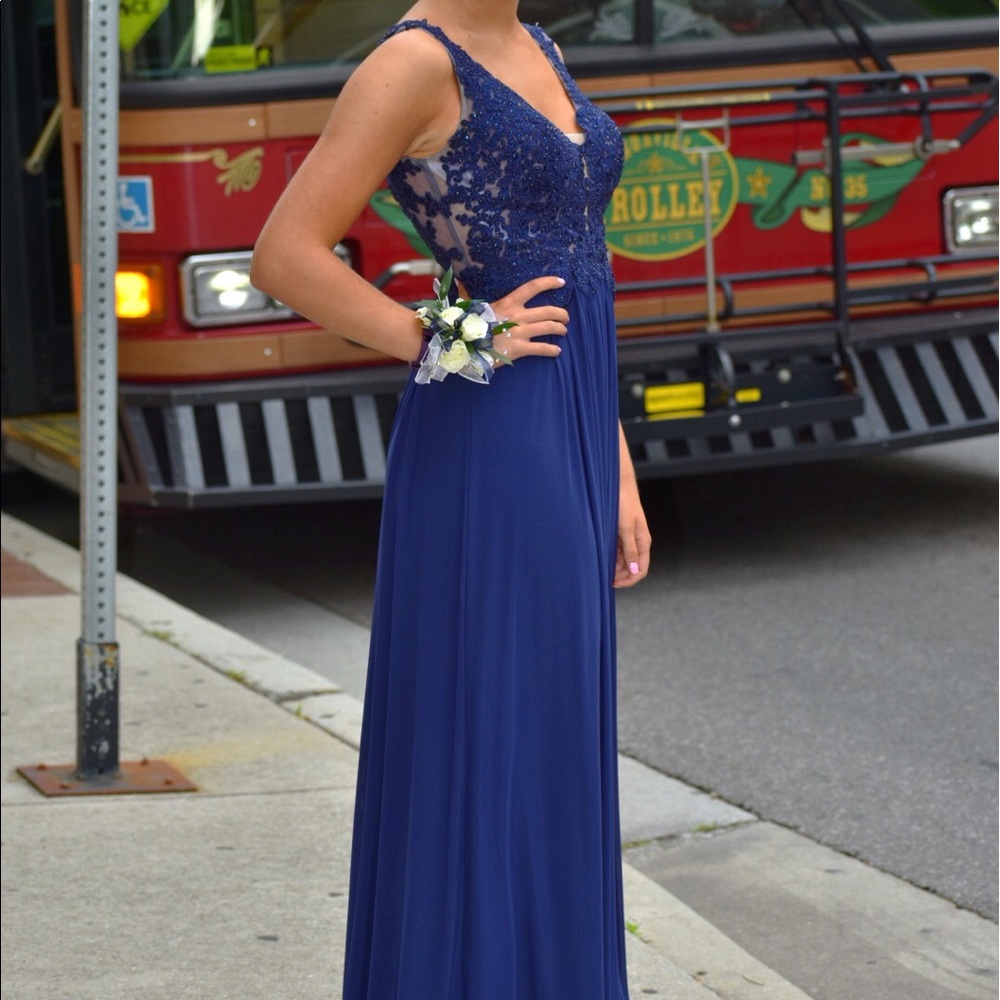 Navy blue Sherri Hill prom dress