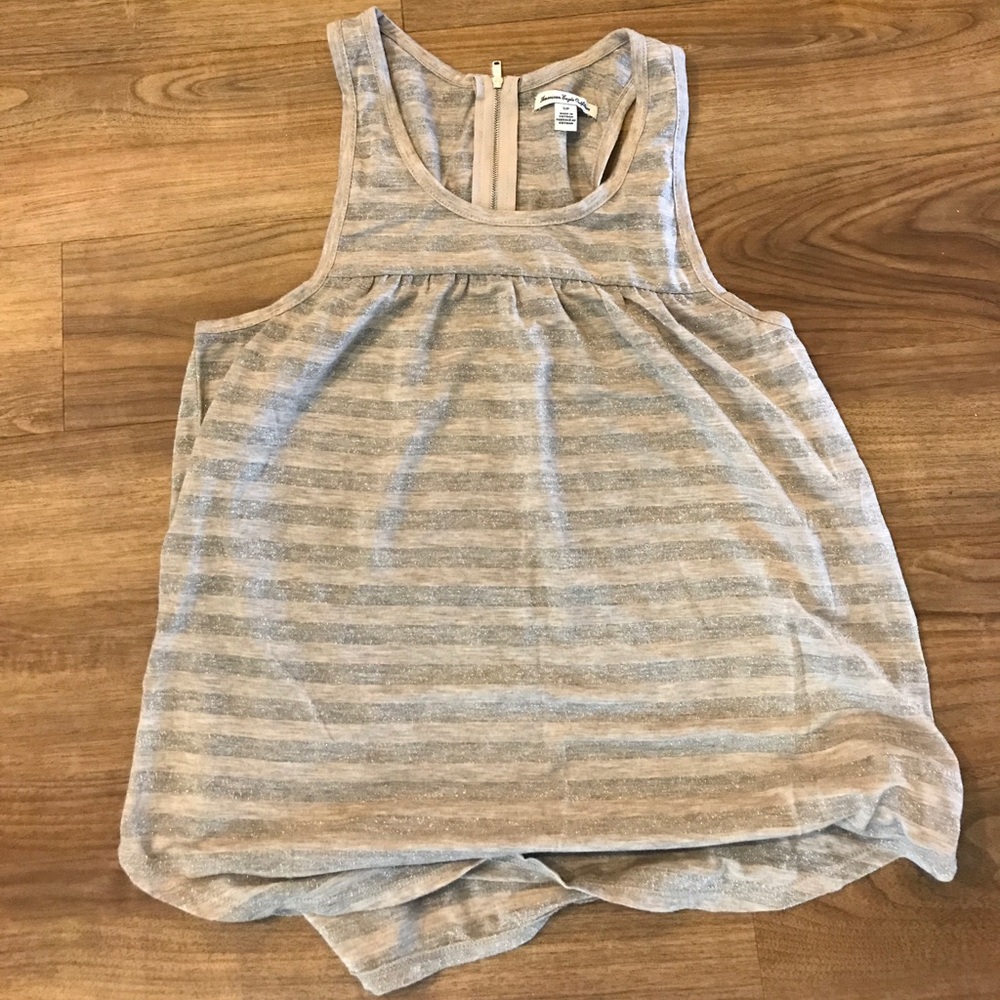 American eagle tan and glitter striped top