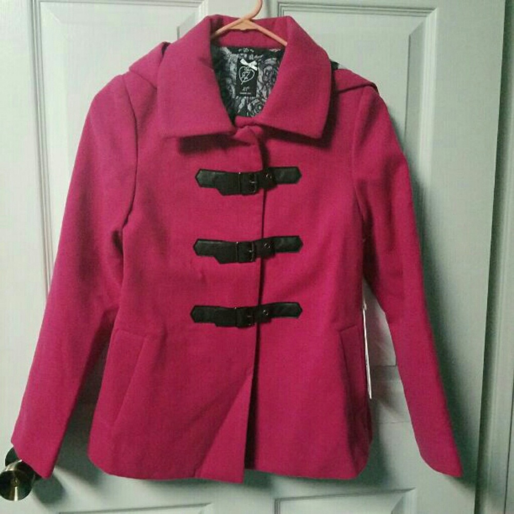 NWT Iron Fist pink peacoat jacket hoodie sweater xsmall buckle closure winter - Picture 3 of 5