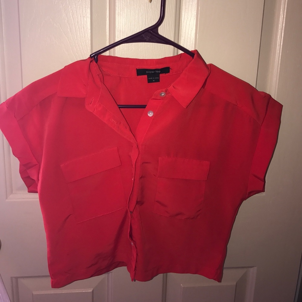 Vibrant red orange boxy crop top