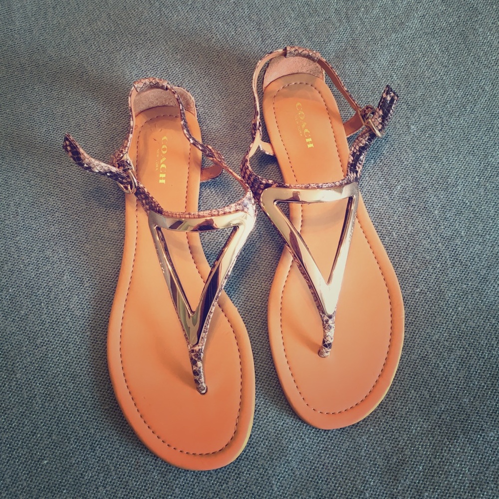 Coach Gold Snakeskin Sandals