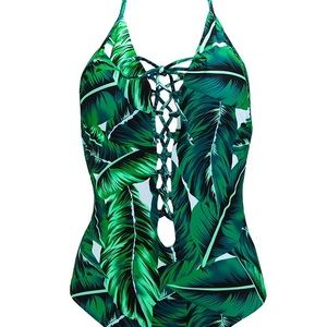 Bathing suit swimsuit leaves  fully lined M new