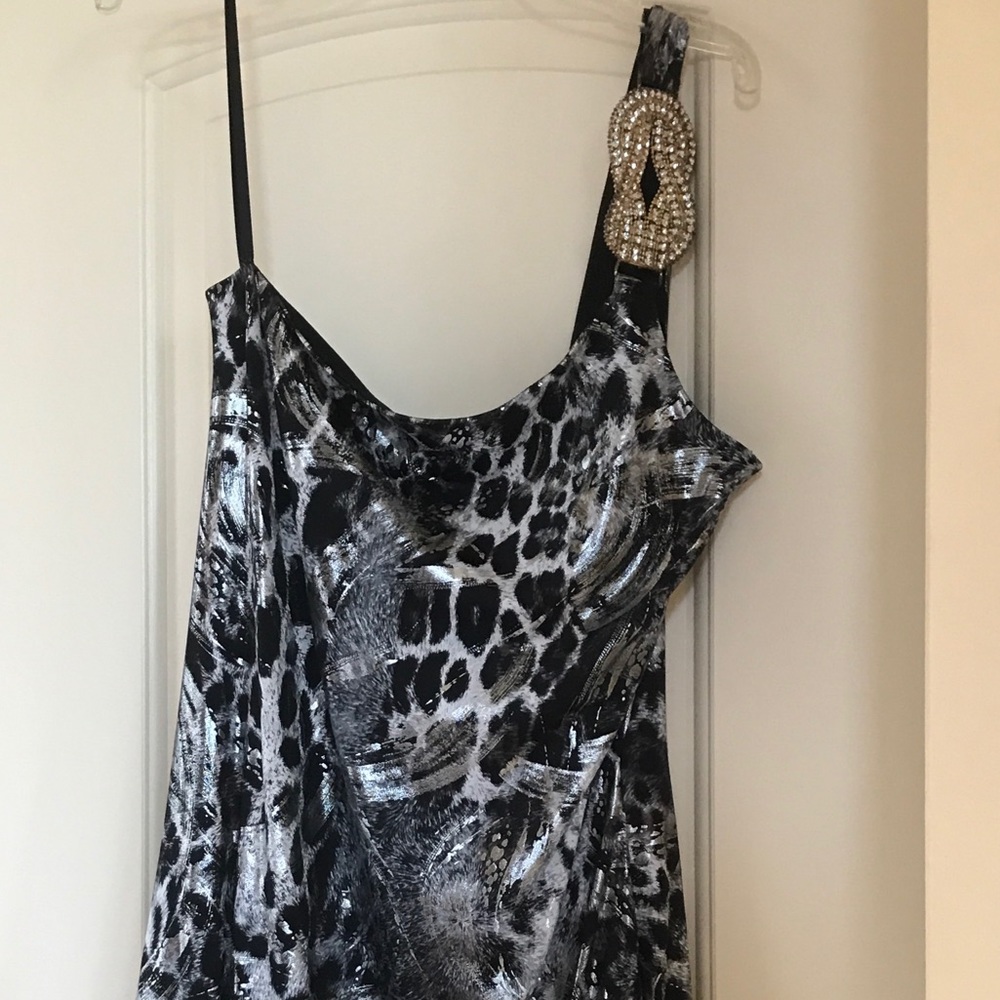 Taboo Fitted White Cheetah One Shoulder Dress