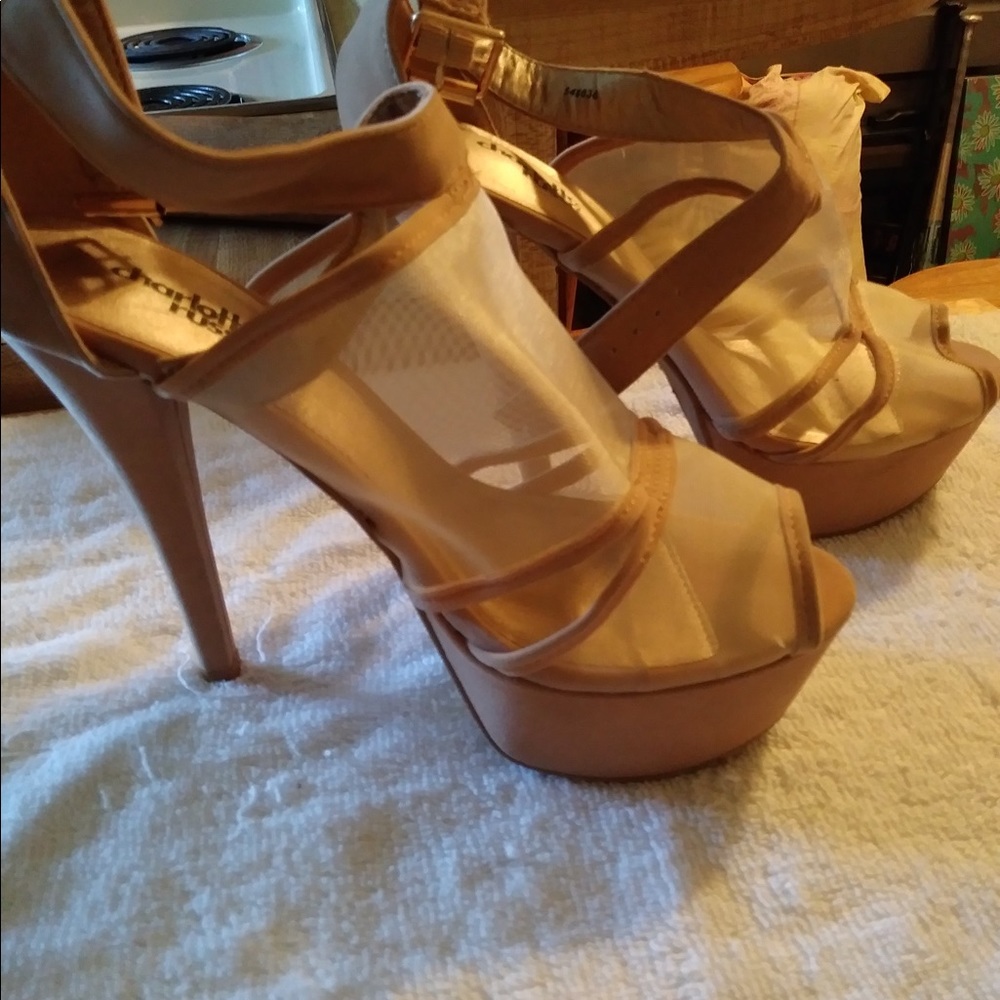 Tan mesh high heels