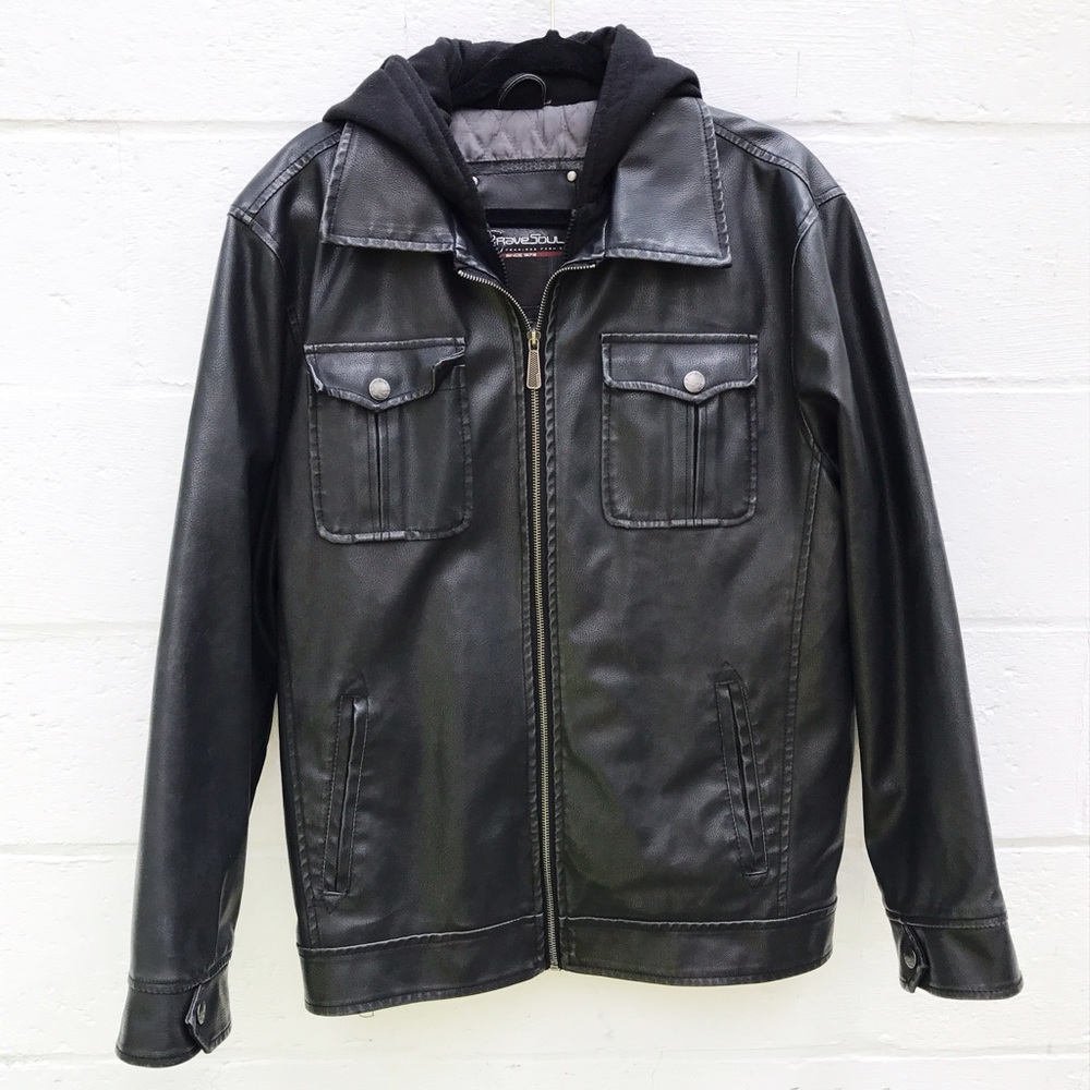 Brace Soul faux leather hooded jacket