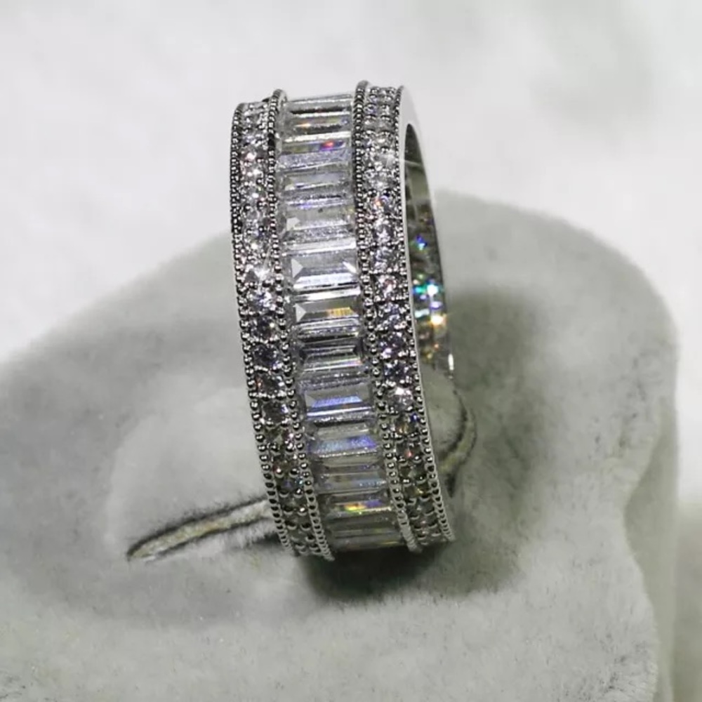 18k White Gold Filled CZ Wedding Band Ring - Picture 2 of 8