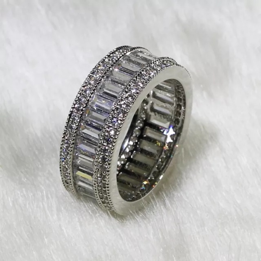 18k White Gold Filled CZ Wedding Band Ring - Picture 4 of 8