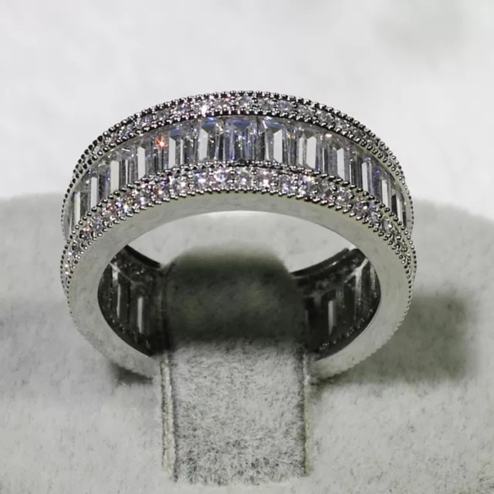 18k White Gold Filled CZ Wedding Band Ring - Picture 7 of 8