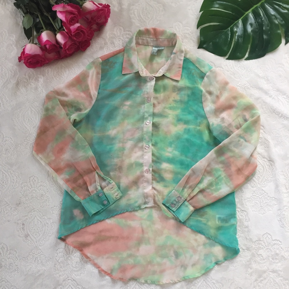 Forever21 EXCLUSIVE Watercolor Long Sleeve Blouse