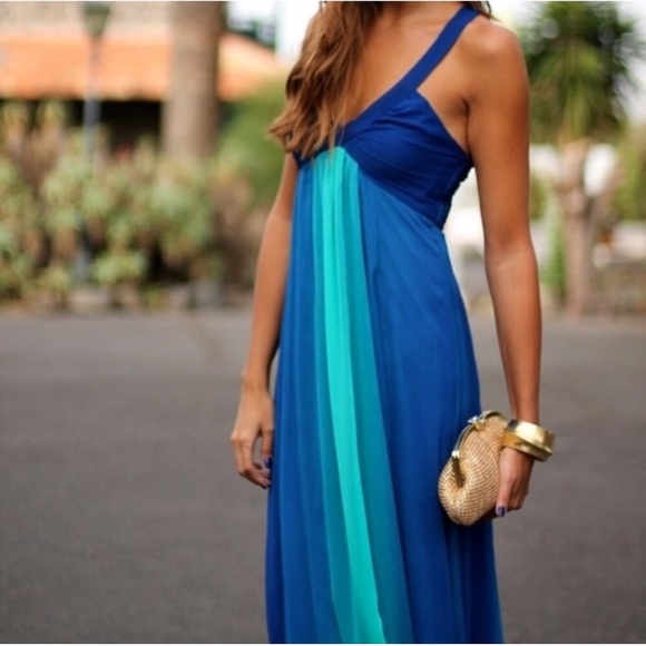 H&M Dresses & Skirts - Formal ombré blue gown maxi dress cross back 6