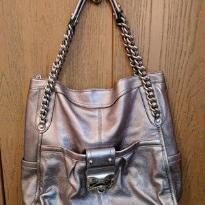 B Makowsky Metallic Silver Handbag