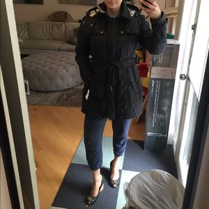 Burberry Black Quilted Coat Jacket w a Hood sz L