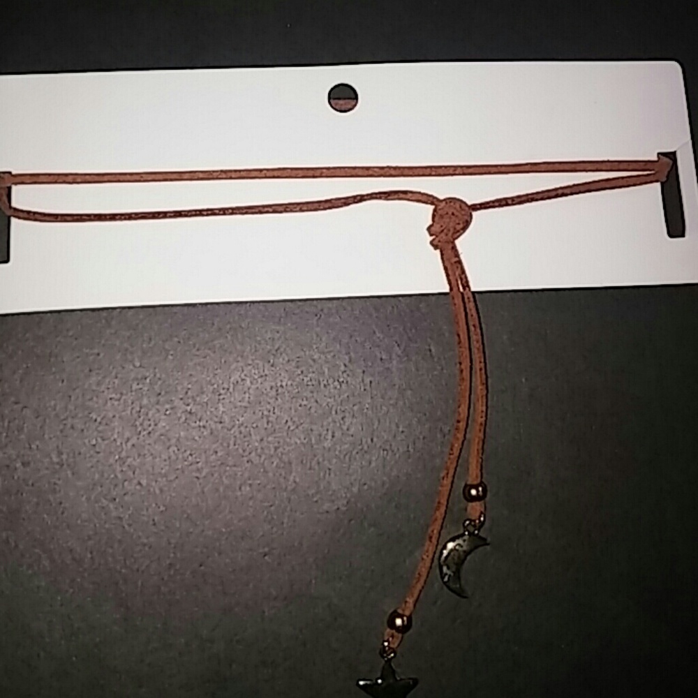 Rusty brown star and moon choker