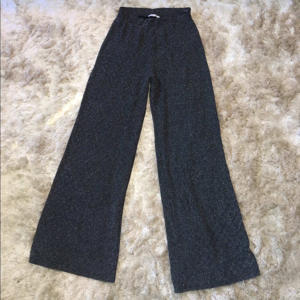 black and silver metallic flare pants