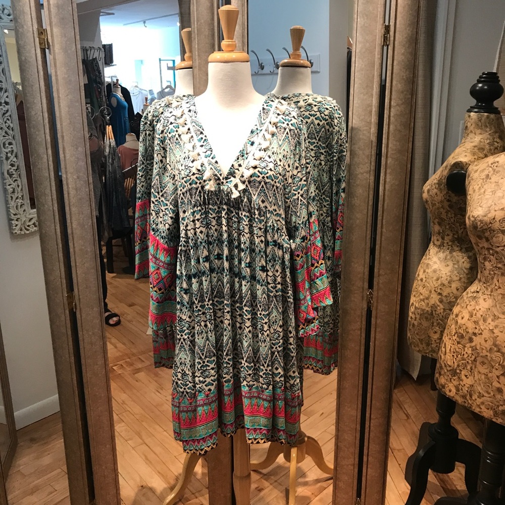 Fiesta Print Dress With Tassels