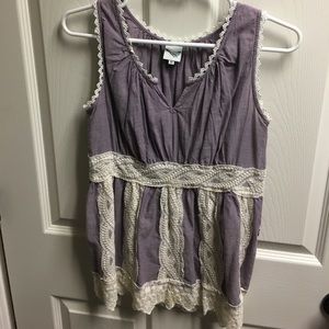 Anthropologie purple and cream lace top size xs