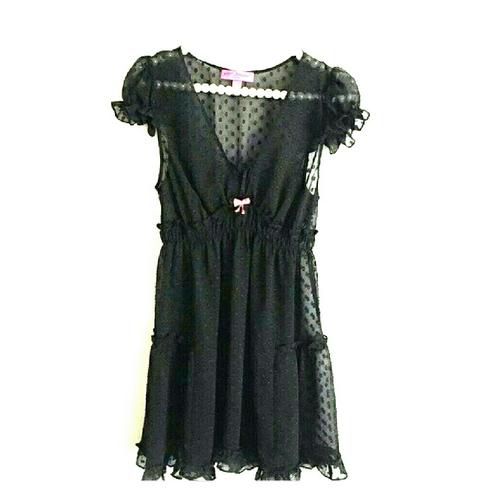 Betsey Johnson Black Sheer Polka Dot Dress