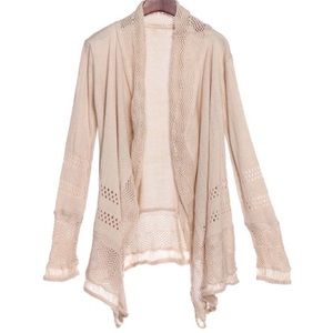 Crochet Beige Boho Long-sleeve Cardigan Sweater