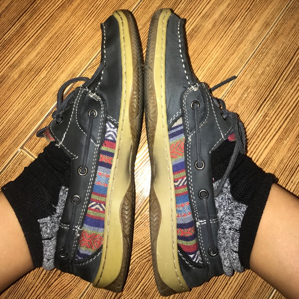 Navy Blue boat shoes with Aztec design