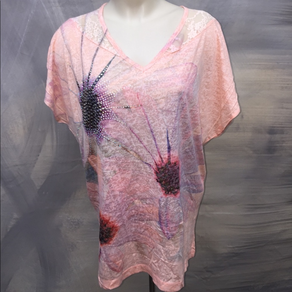 Light Coral Short Sleeve with Floral Design