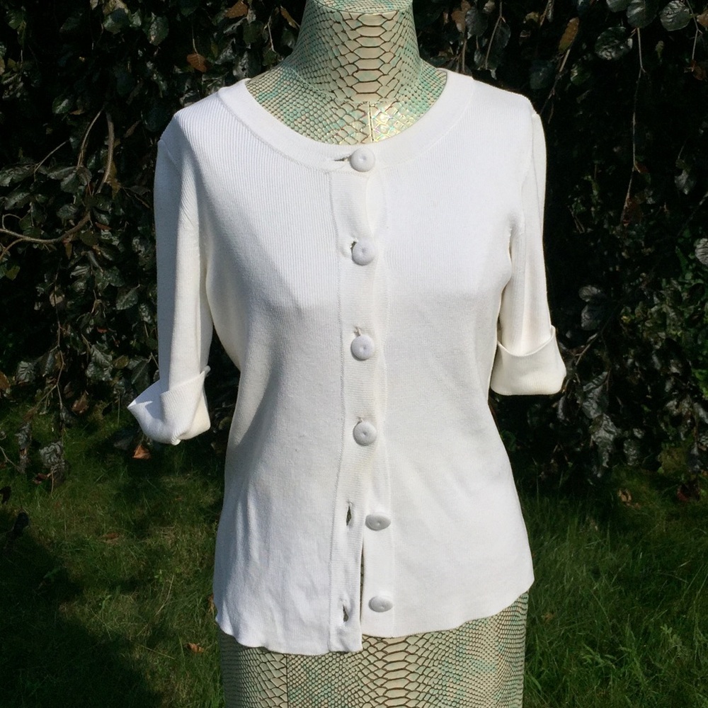 SALE Ann Taylor White 3/4 Sleeve Sweater