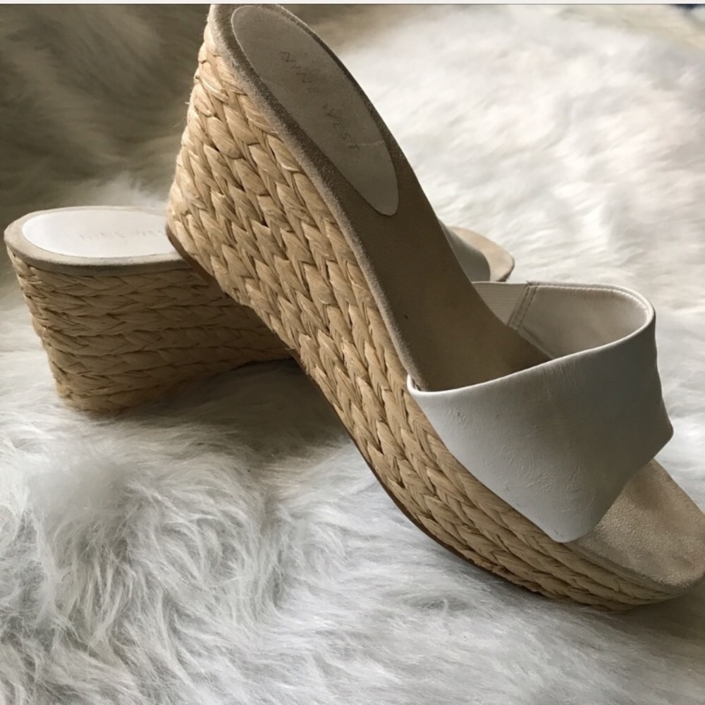 NINE WEST white leather wedge heels