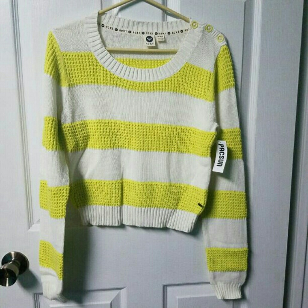 Roxy chunky knit cropped striped sweater pullover sweatshirt XL button - Picture 1 of 5