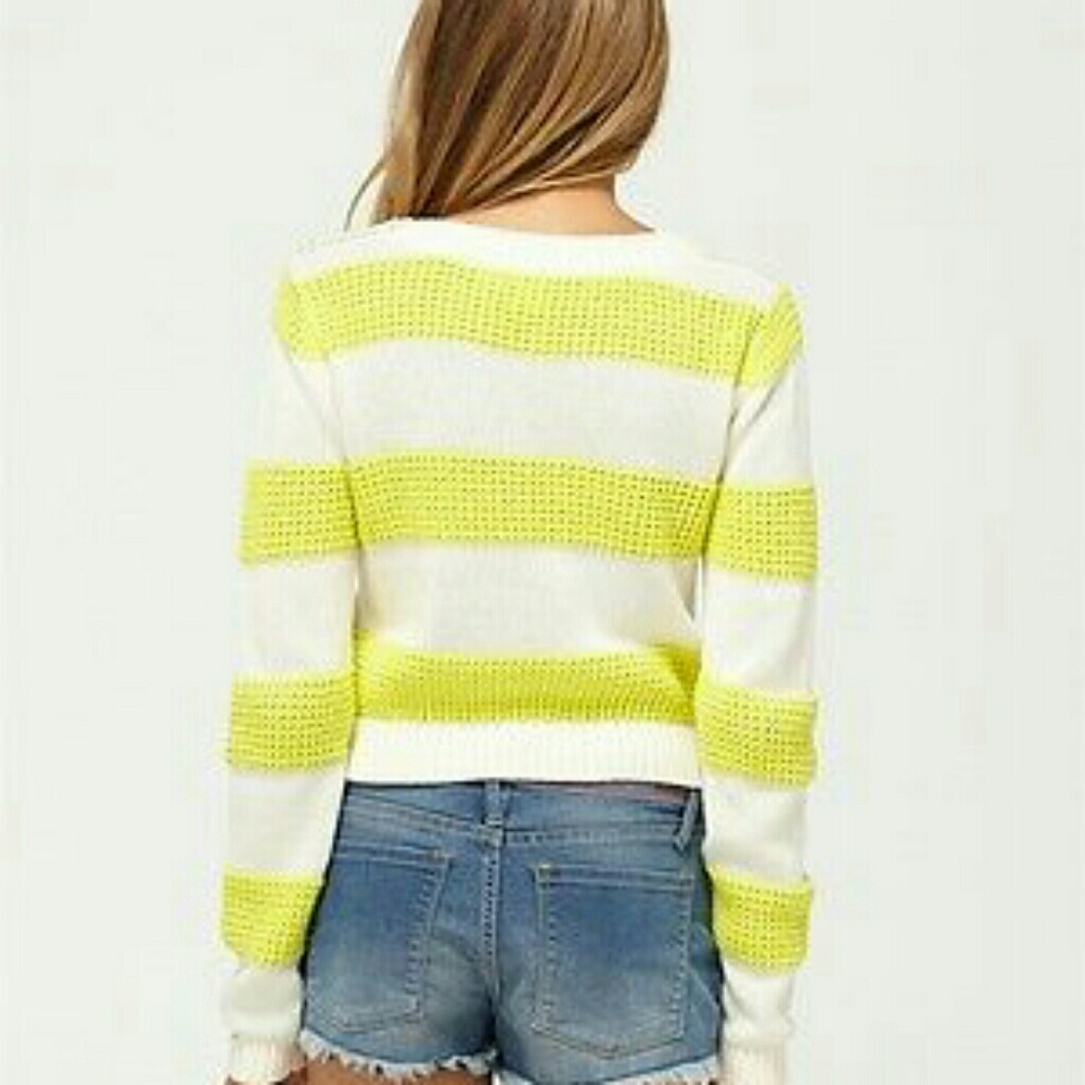 Roxy chunky knit cropped striped sweater pullover sweatshirt XL button - Picture 4 of 5