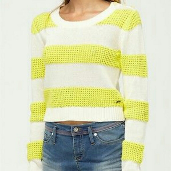 Roxy chunky knit cropped striped sweater pullover sweatshirt XL button - Picture 5 of 5