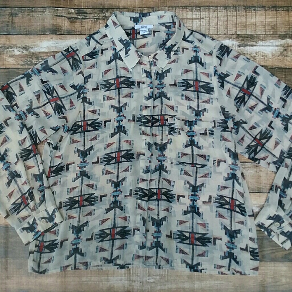 Bar lll Sheer Button Down Long Sleeve Top Size XL