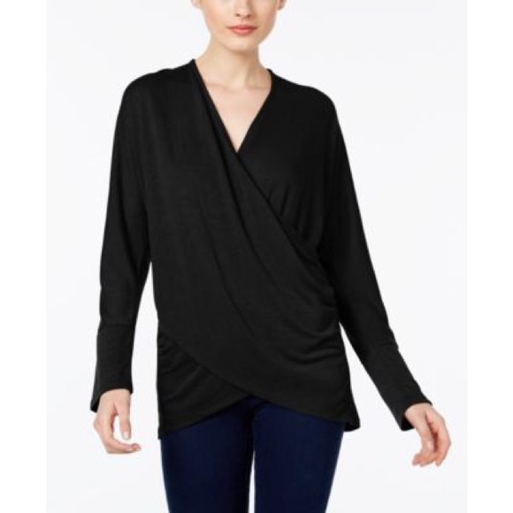 INC International Concepts Tops - Brand New INC Draped Crossover Top Black sz L