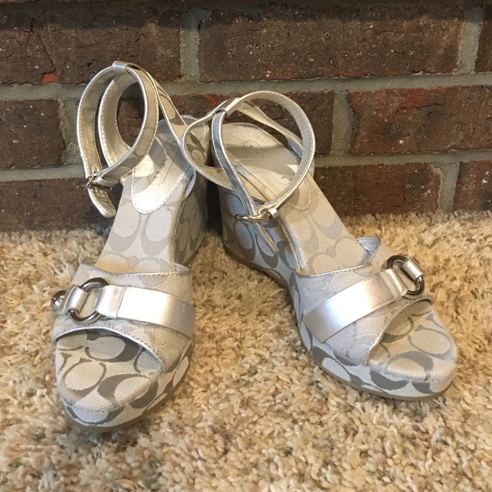 Silver Coach Wedge Heels