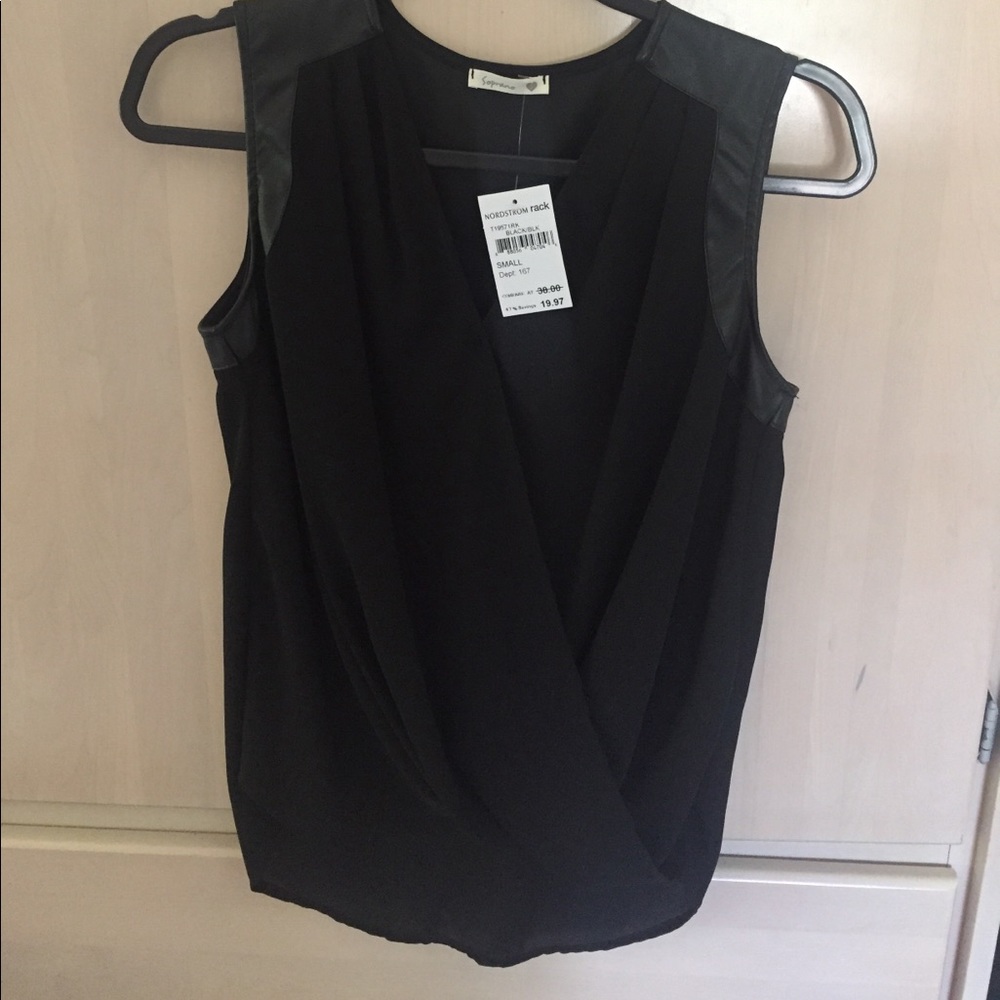 Black blouse with leather detailing