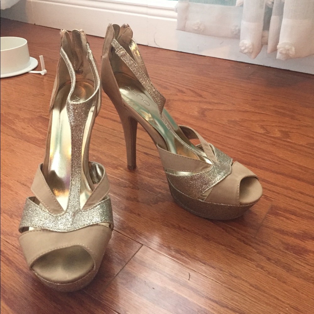 Nude and gold glitter heels