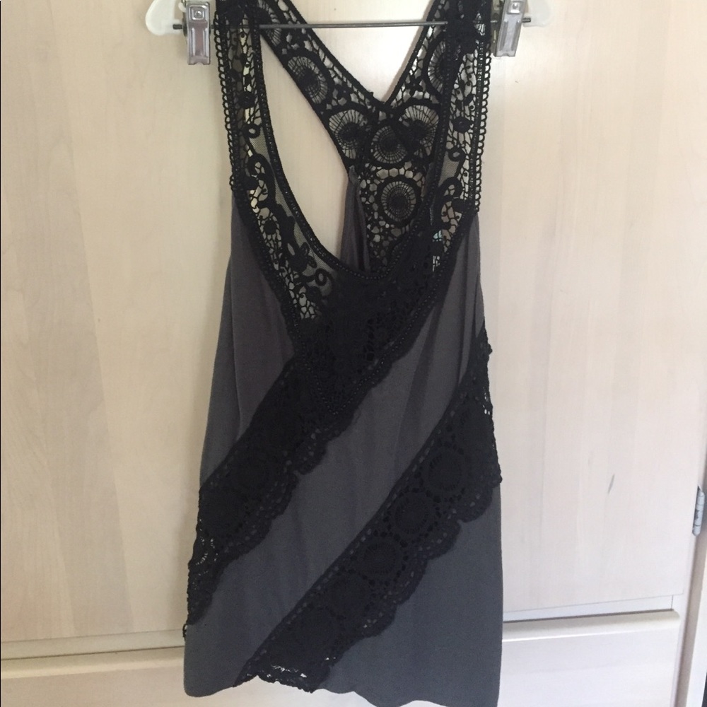 Dark grey and black shirt with lace detailing