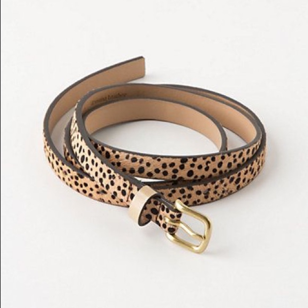 Skinny leather calf hair animal spot belt small