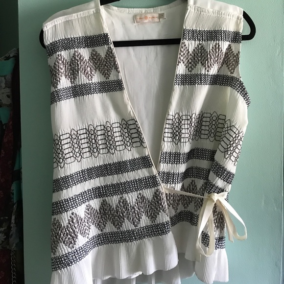 Tory Burch Tops - Tory Burch Smocked Silk Wrap Top