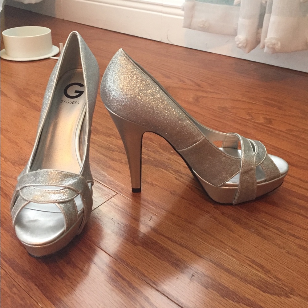 Silver glitter heels