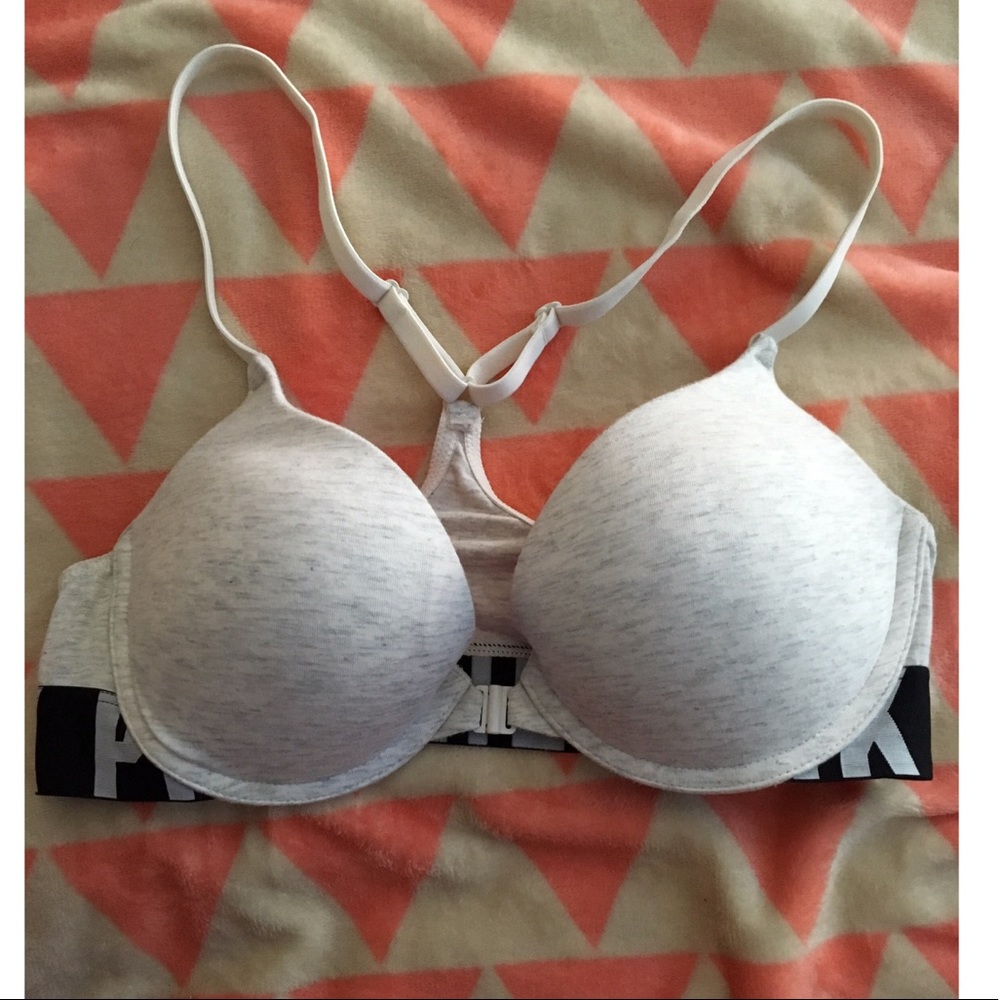 PINK White and Gray push up racerback bra