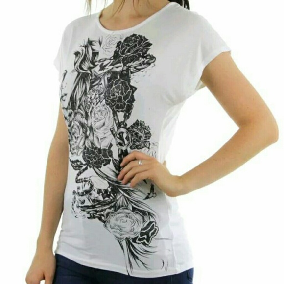 NWT Fox racing cross braided back top tee shirt xsmall floral roses - Picture 3 of 8
