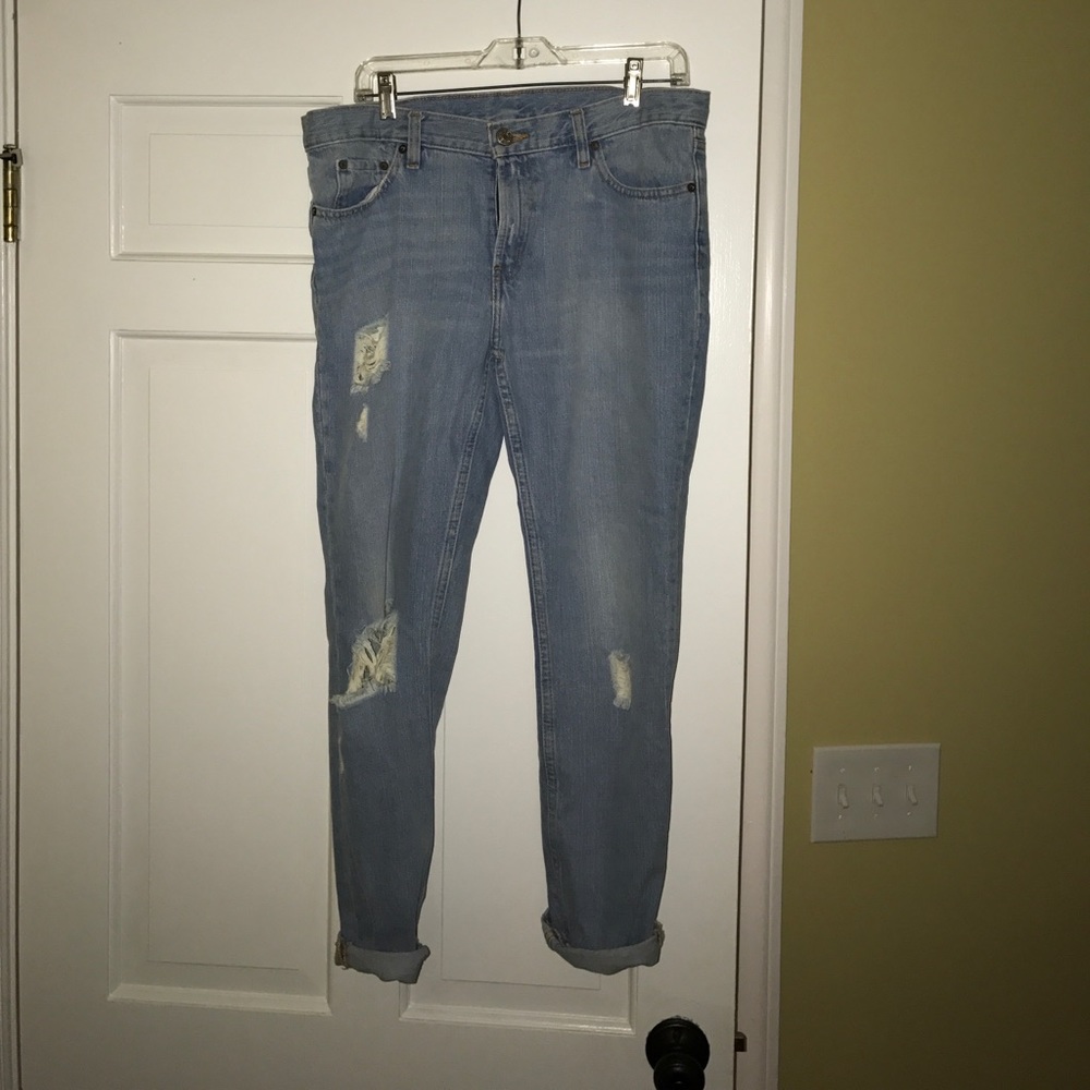 Distressed light wash jeans