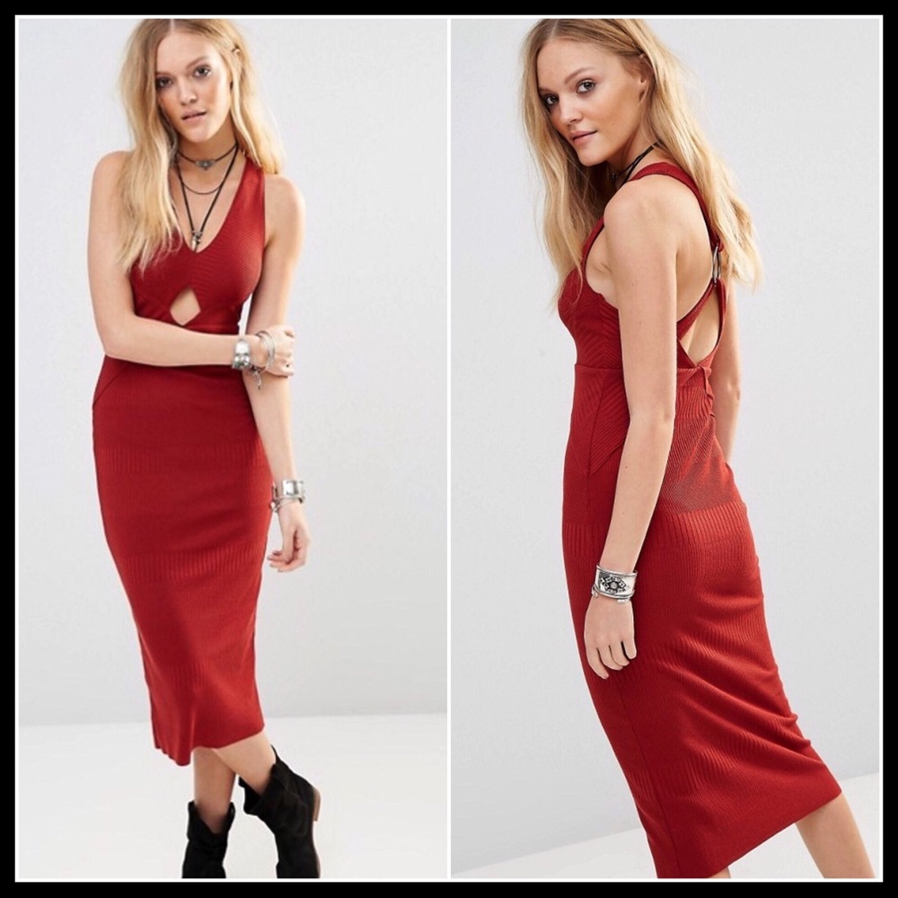 FREE PEOPLE Red Midi Dress Crisscross Open Back - Picture 5 of 8