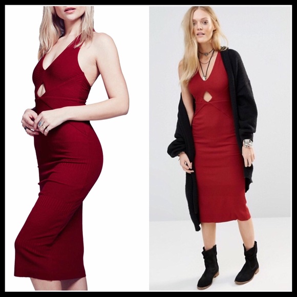 FREE PEOPLE Red Midi Dress Crisscross Open Back - Picture 2 of 8